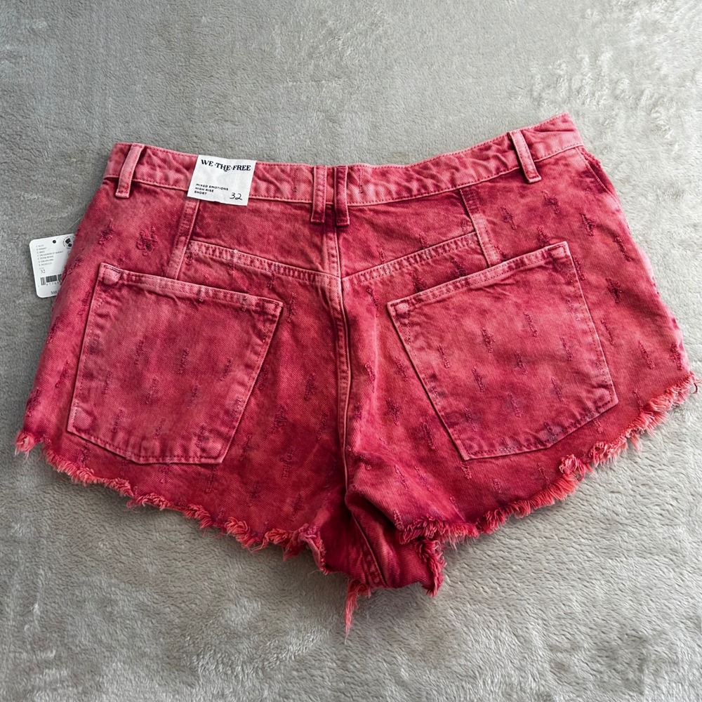 NWT Free People We The Free Mixed Emotions High Rise Denim Shorts Dragonfruit 32 - Picture 3 of 9